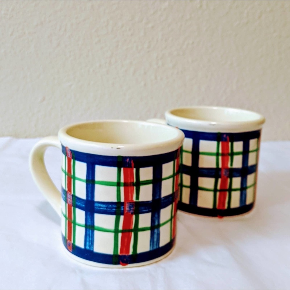 Vintage Eddie Bauer Mugs Plaid Multicolor Fall Winter Cottage Rustic